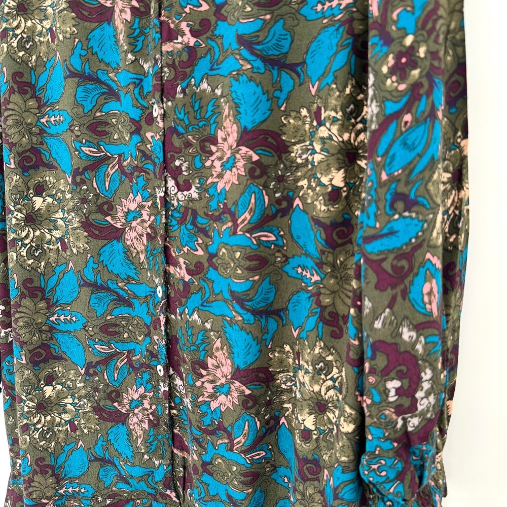 Knot Sisters JoJo Drop Waist Mini Dress Dark Floral Mock Neck Long Sleeve Size L - Picture 11 of 16